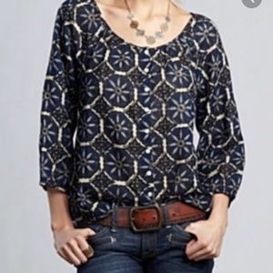 Blue and cream button up blouse